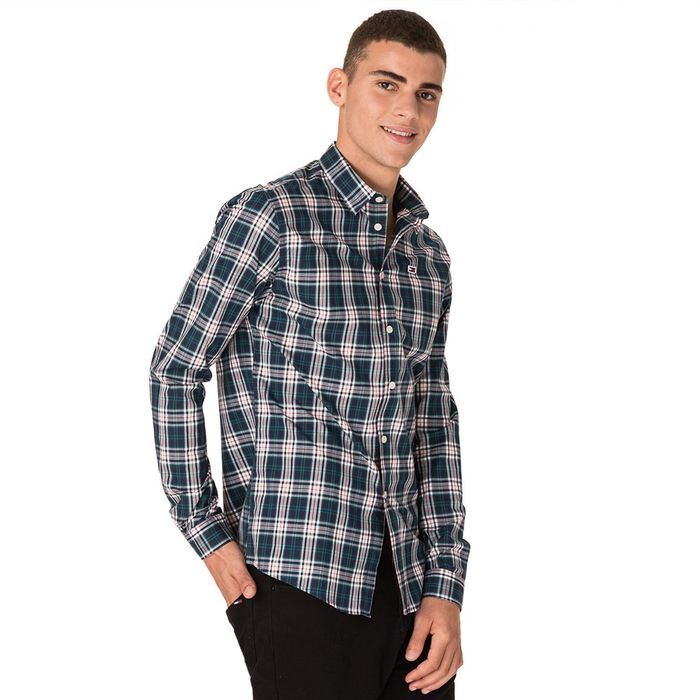 camisa jeans xadrez masculina
