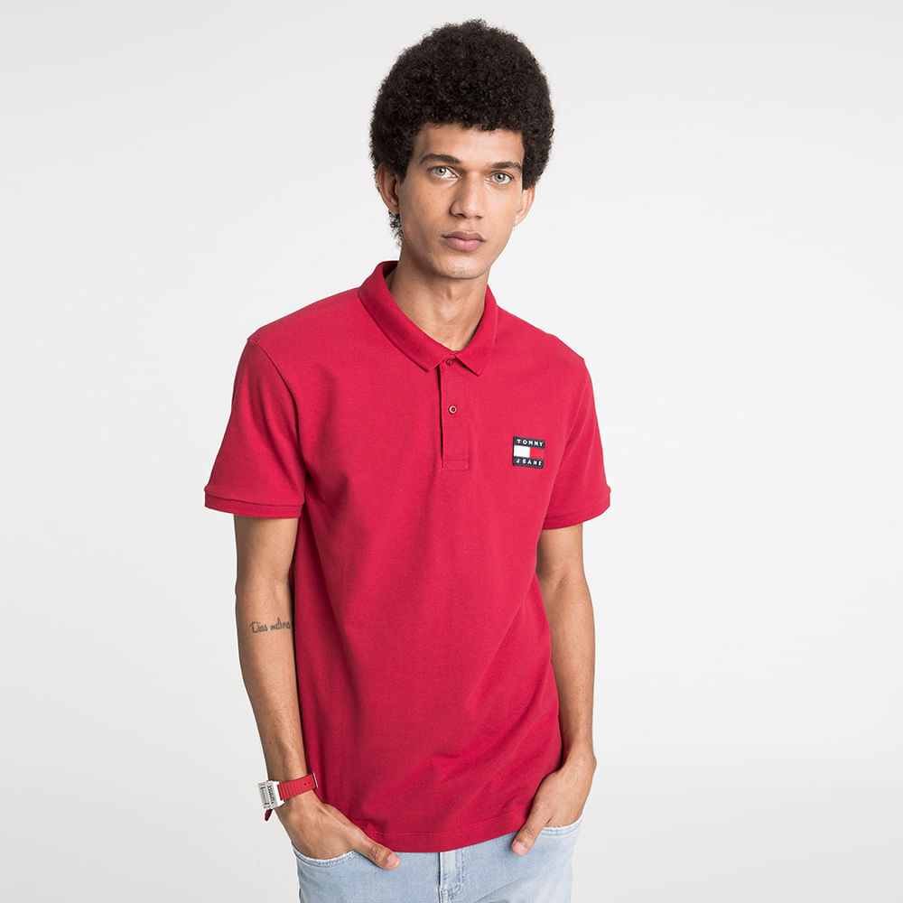 Tommy Jeans Polo Logo Frontal Manga Curta Regular Fit