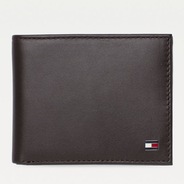 Carteira masculina de couro Tommy Hilfiger – Fina dobrável com 6 bolsos  para cartão de crédito e janela removível para identidade, marrom, tamanho  único 