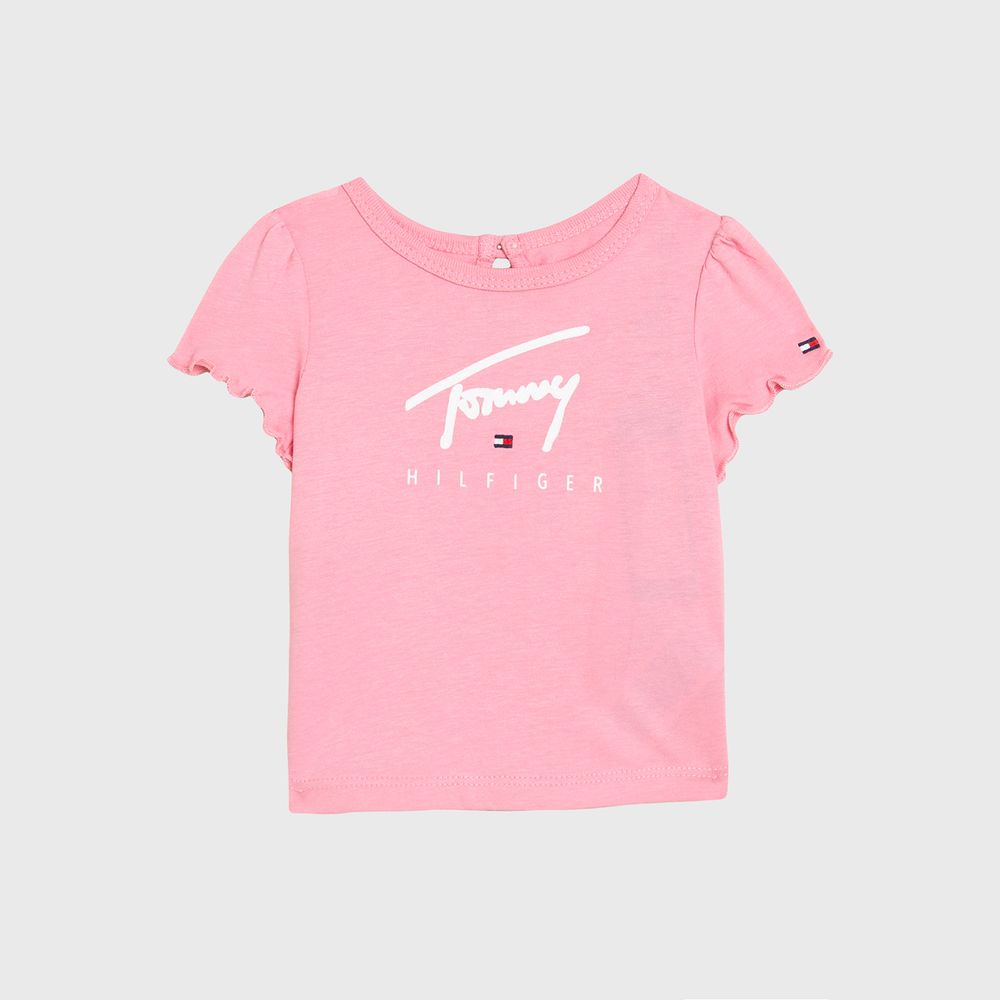 Camisa Polo Tommy Hilfiger Reta Logo Rosa 