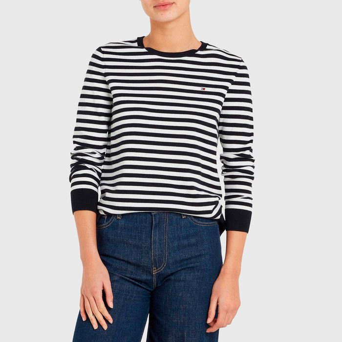 Tommy Hilfiger Suéter feminino de tricô com gola canoa